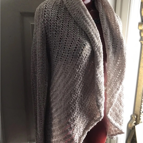 CACHE SHAWL COLLAR DRAPED OPEN FRONT CARDIGAN - BEIGE -SIZE L LARGE - Picture 2 of 11